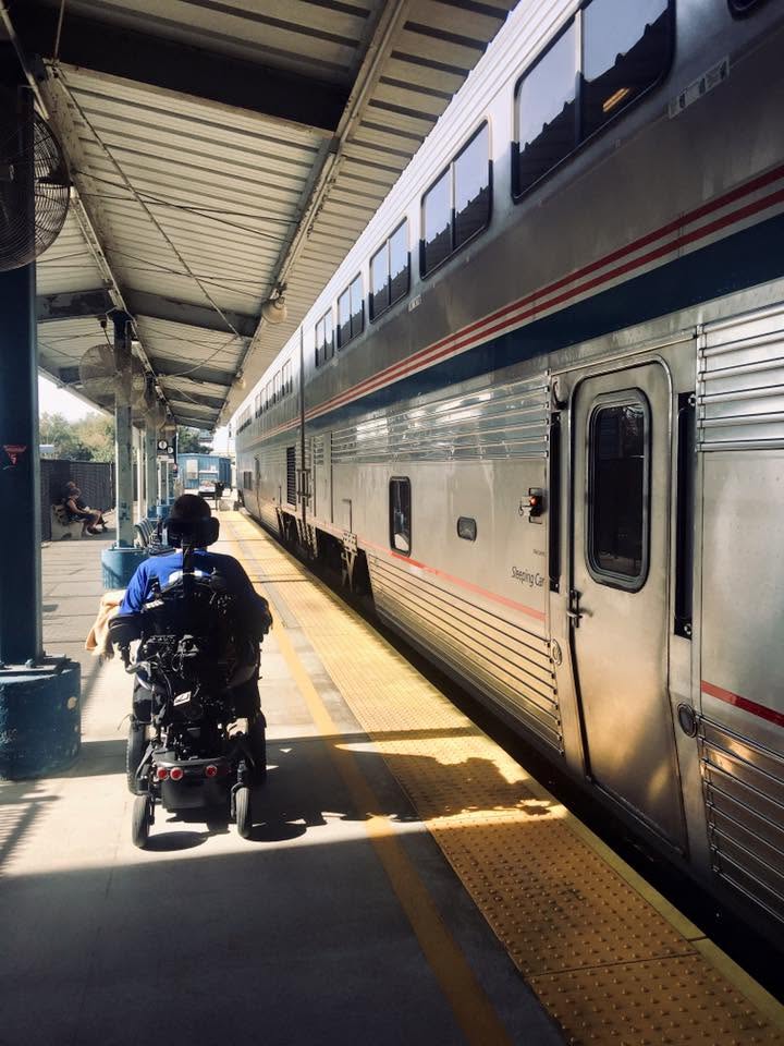 Charlie Merritt navigating a train platform